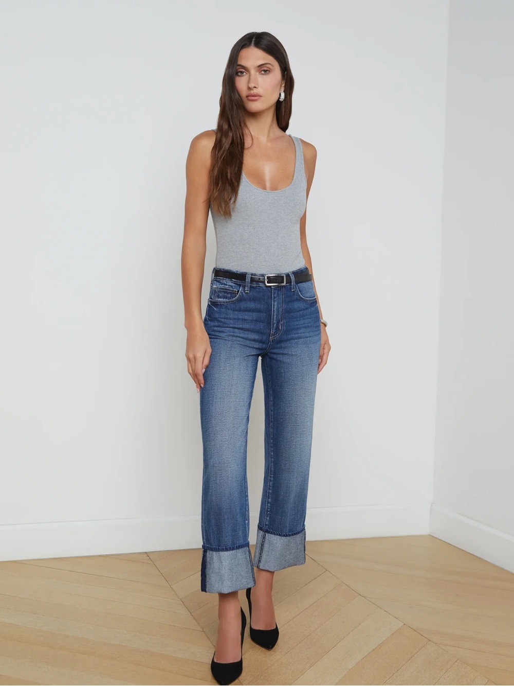 L'agence Leighton Ultra High-Rise Cuff Stovepipe Dark Fade Jean Women's 25 $305